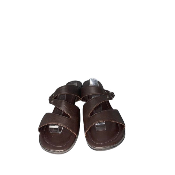 Easy Spirit Womens Brown Faux-Leather Slide Sandals Size 9M With Buckle - Picture 2 of 8